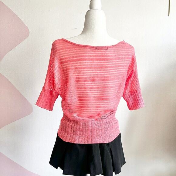 Vintage Y2K Pink Mesh Batwing Sleeve Top, 2000s‎ Retro Clubwear Small - Picture 2 of 2